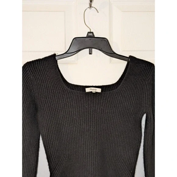 Madewell XXS Black‎ Sweater Square Neck Ribbed Knit Balloon Long Sleeve NWT $118 - Picture 11 of 12